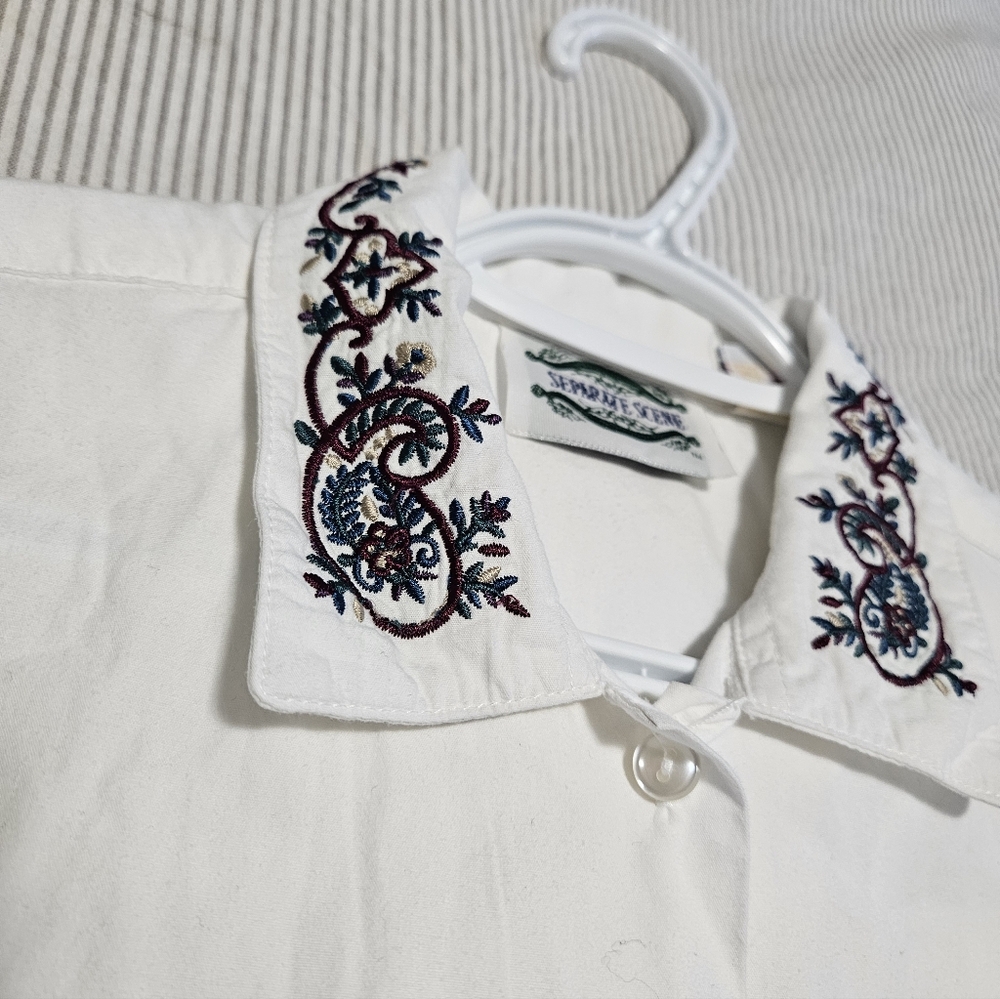Vintage Embroidered White Button-Up Shirt